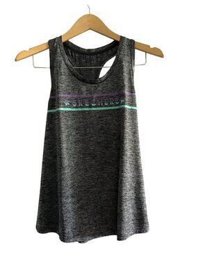 SKECHERS- WOMENS GREY FRONT GRAPHIC TANK TOP SIZE SMALL
